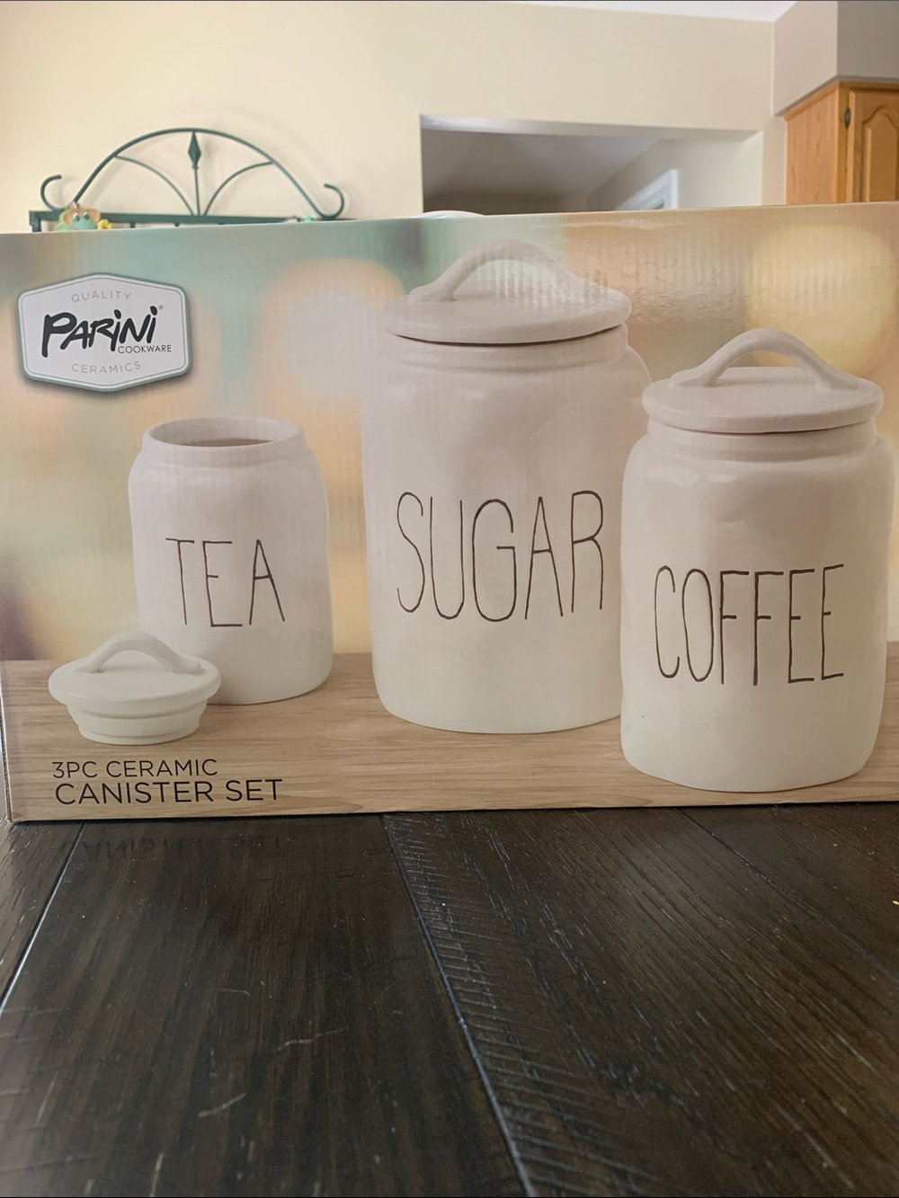 NEVER USED! Parini Ceramic 3-Piece Canister Set - Tea, Sugar, Coffee